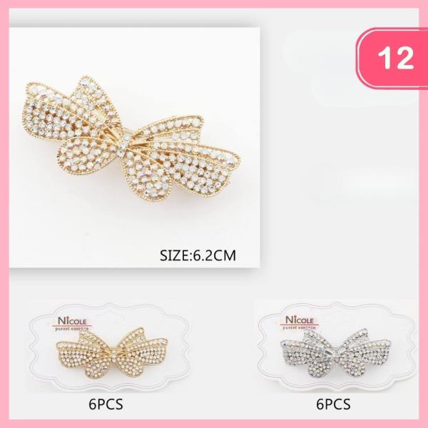 RHINESTONE BOW BARRETTE HAIR CLIP (12 UNITS)