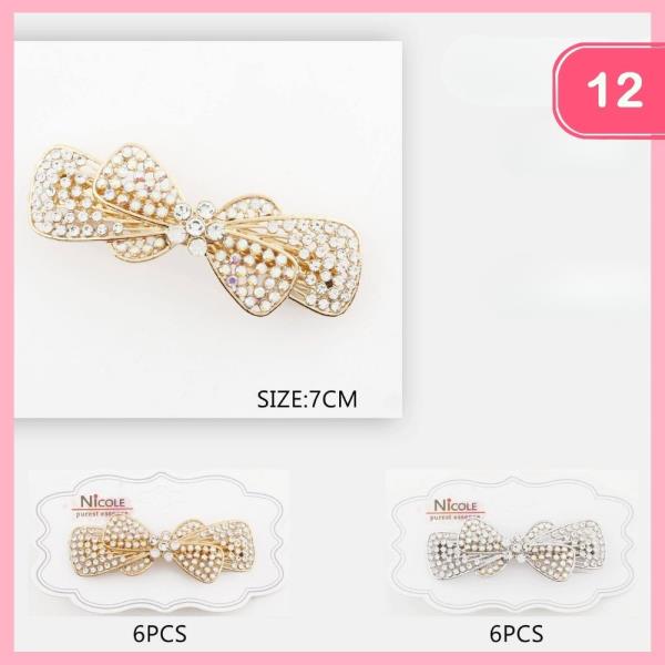 RHINESTONE BOW BARRETTE HAIR PIN (12 UNITS)
