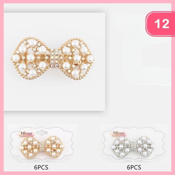 PEARL BOW BARRETTE HAIR CLIP (12 UNITS)