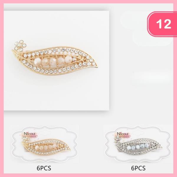 PEARL RHINESTONE  BARRETTE HAIR PIN (12 UNITS)