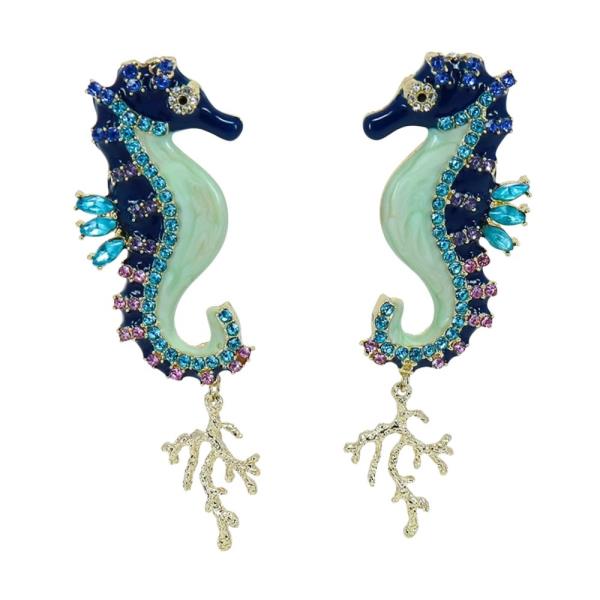 METAL ENAMEL SEAHORSE CORAL DANGLE EARRING 