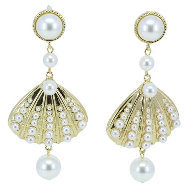 METAL SHELL PEARL DANGLE EARRING 