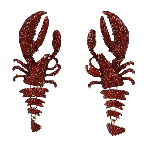 METAL ENAMEL LOBSTER DANGLE EARRING 