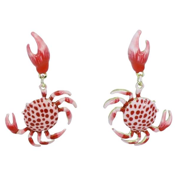 METAL ENAMEL CRAB DANGLE EARRING 