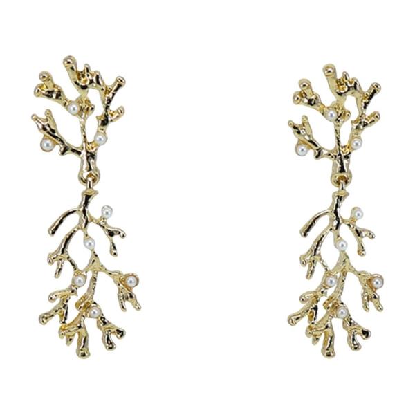 METAL CORAL PEARL DROP EARRING 