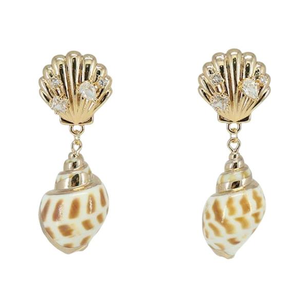 METAL SHELL CONCH DANGLE EARRING 