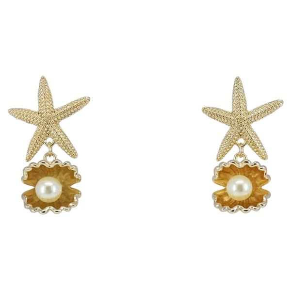 METAL STARFISH PEARL STUD EARRING 