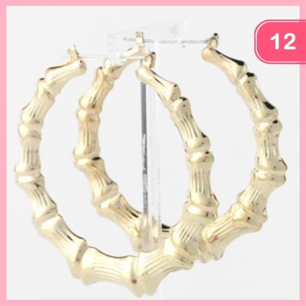 BAMBOO TEXTURED HOOP EARRING (12 UNITS)