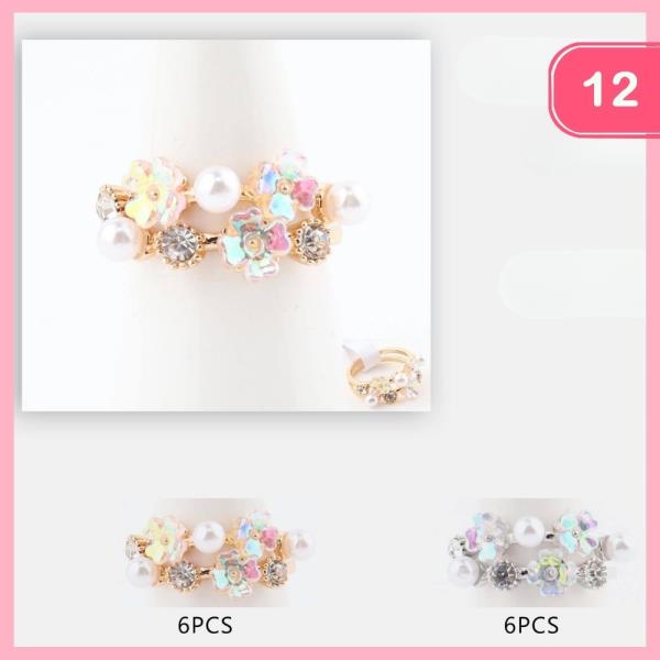 RHINESTONE PEARL FLOWER RING (12 UNITS)