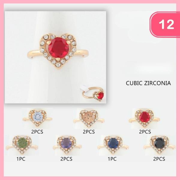 HEART CUBIC ZIRCONIA RING (12 UNITS)
