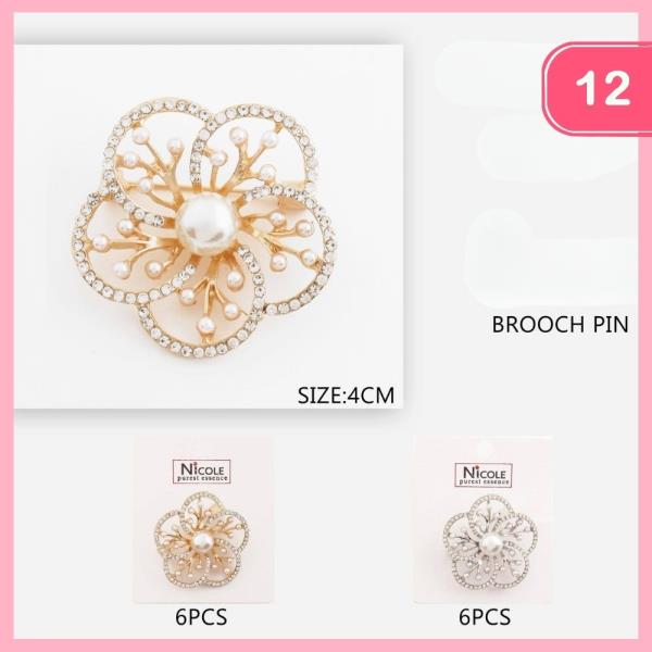 RHIENSTONE PEARL FLOWER BROOCH (12 UNITS)