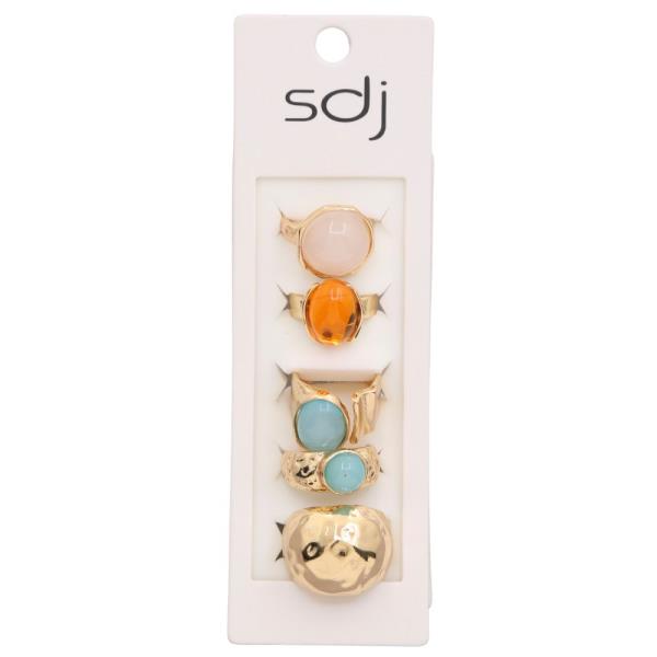 SDJ STONE BEAD METAL ASSORTED RING SET