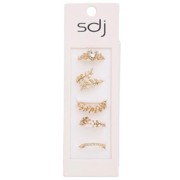 SDJ LEAVE PATTERN RHINESTONE METAL ASSORTED RING SET