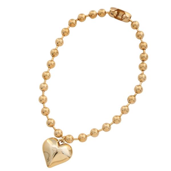 SDJ PUFFY HEART PENDANT BALL BEAD NECKLACE