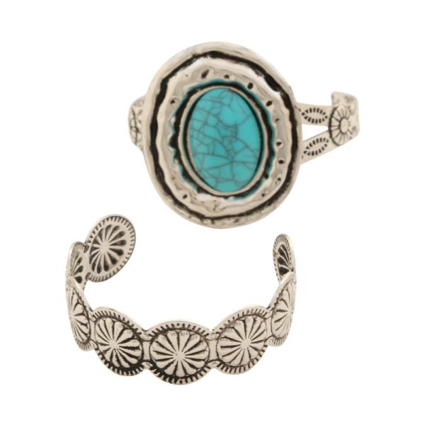 SDJ TURQUOISE BEAD CUFF METAL BRACELET SET