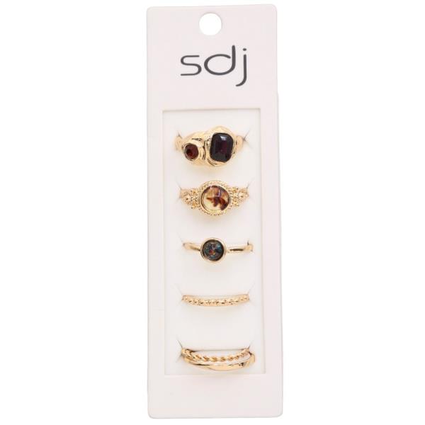 SDJ STONE BEAD METAL ASSORTED RING SET