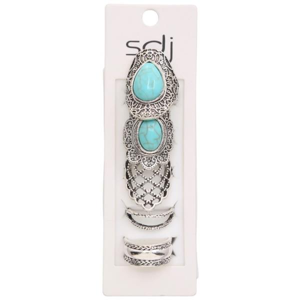 SDJ TURQUOISE METAL ASSORTED RING SET