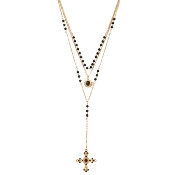 SDJ CROSS BEADED LAYERED NECKLACE