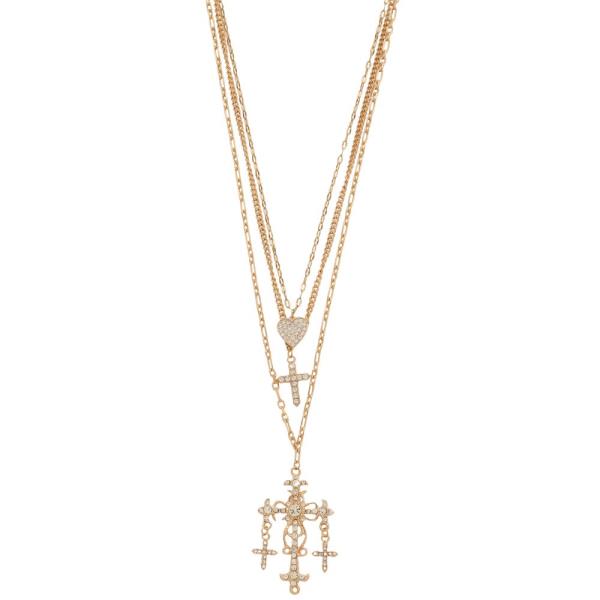 SDJ CROSS PENDANT LAYERED METAL NECKLACE