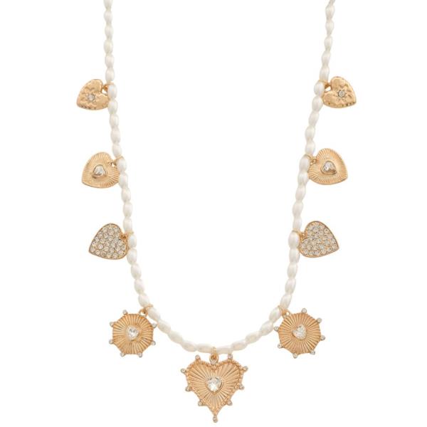 SDJ HEART CHARM PEARL BEAD NECKLACE