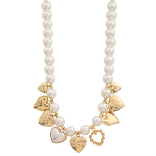 SDJ HEART CHARM PEARL BEAD NECKLACE