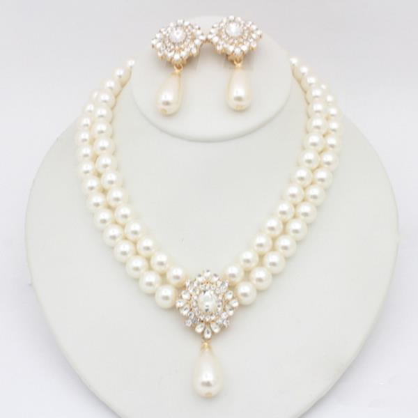 PEARL LAYERED NECKLACE CLIP ON EARRING SET