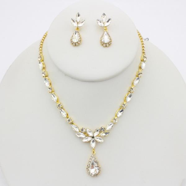 RHINESTONE TEARDROP NECKLACE EARRING SET