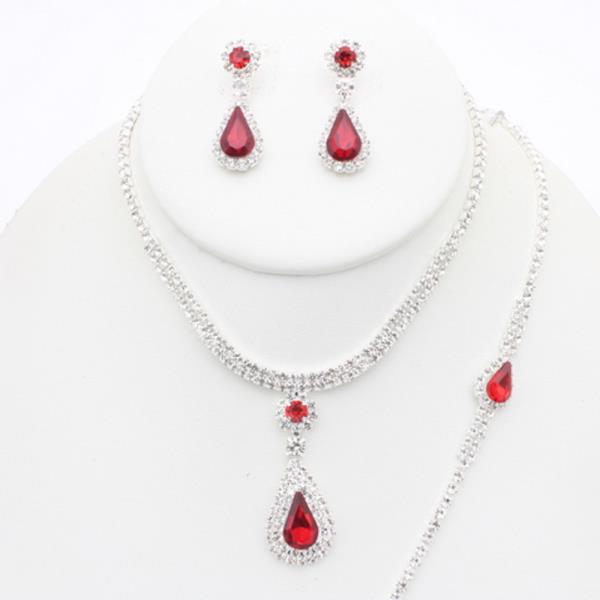 RHINESTONE TEARDROP NECKLACE EARRING BRACELET SET