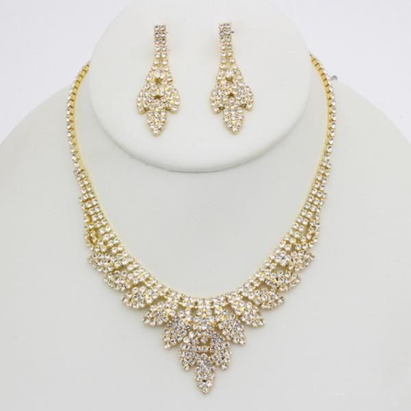 RHINESTONE FLORAL STATEMENT NECKLACE EARRING SET
