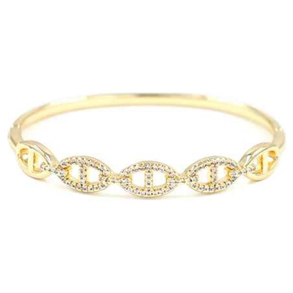 RHINESTONE OVAL LINK HINGED BANGLE BRACELET