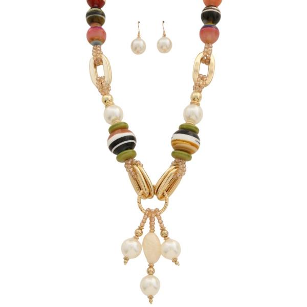 PEARL BEAD LINED BEAD NECKLACE