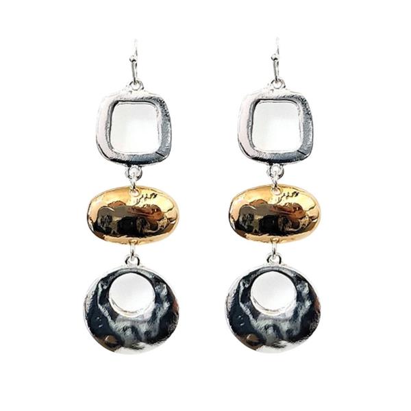 TWO TONE MULTI SHAPE LINK DANGLE EARRING