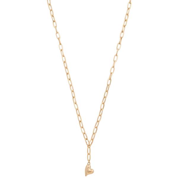 PUFFY HEART OVAL LINK METAL NECKLACE