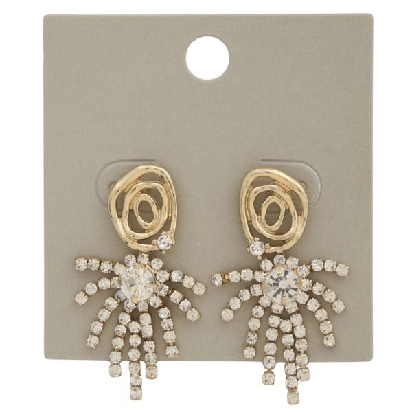 SWIRL METAL RHINESTONE FLOWER DANGLE EARRING