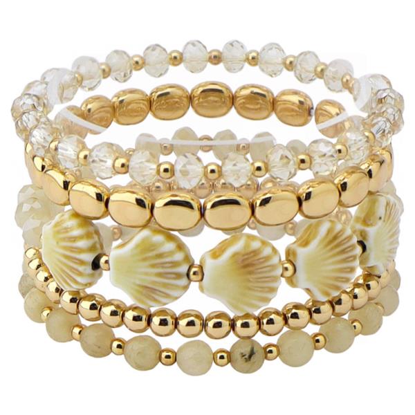 BEADED SHELL & METAL MULTI STRETCH BRACELET SET