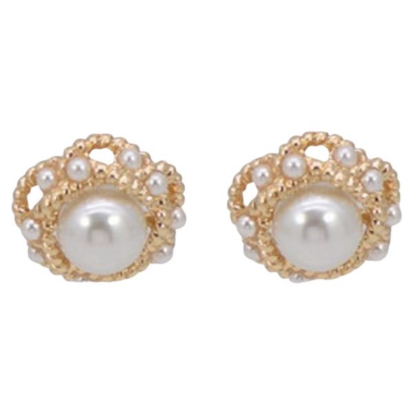 METAL PEARL ROUND STUD EARRING