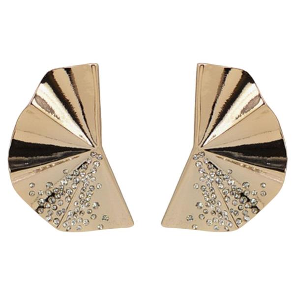 METAL FAN DROP EARRING WITH RHINESTONE