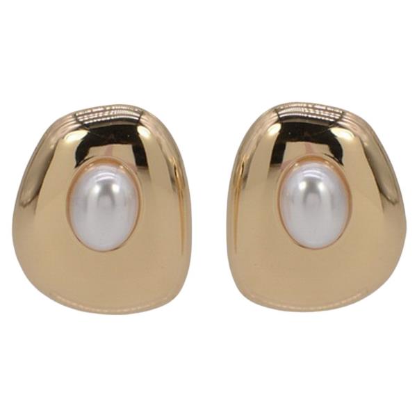 METAL PEARL OVAL STUD EARRING