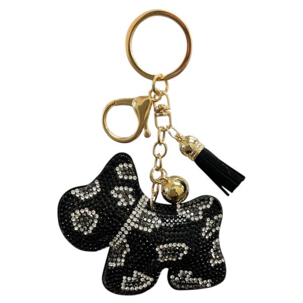 RHINESTONE DOG BAG CHARM KEYCHAIN WITH TASSEL
