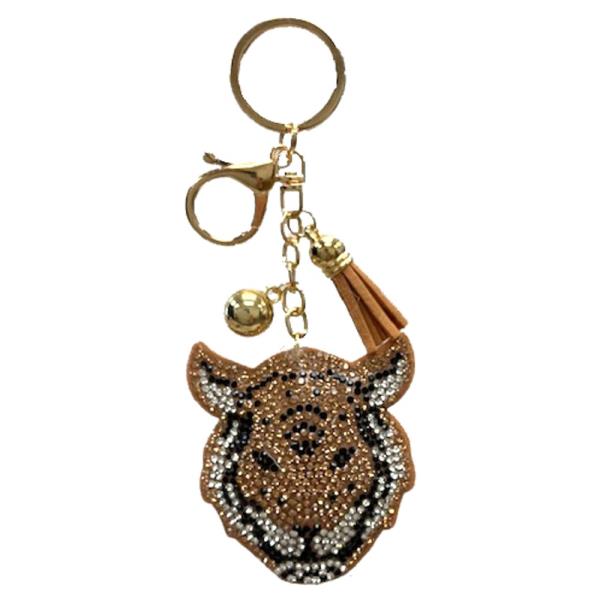 RHINESTONE TIGER BAG CHARM KEYCHAIN WITH TASSEL