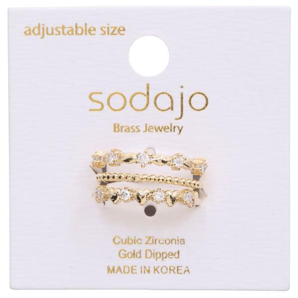 SODAJO CZ DAINTY HEART LAYERED GOLD DIPPED RING