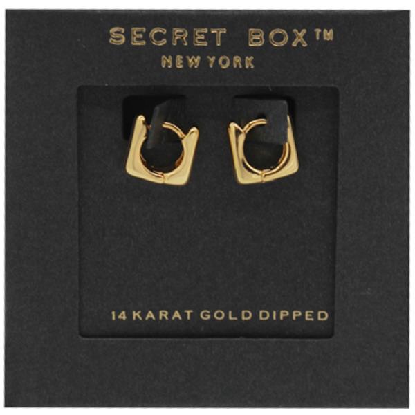 SECRET BOX  14K GOLD DIPPED MINI SQUARE HUGGIE  EARRING