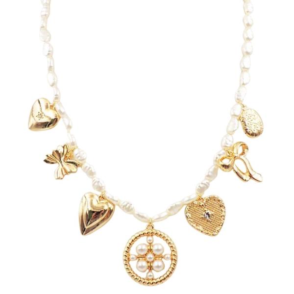 MULTI CHARM PEARL STRAND NECKLACE