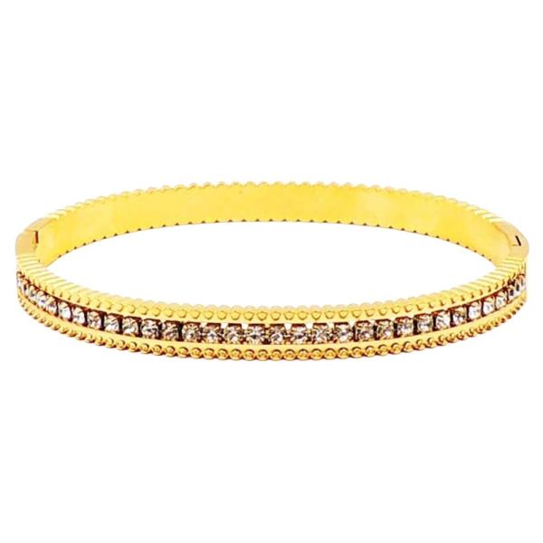 STAINLESS STEEL TEXURE PAVE BANGLE HINGE BRACELET