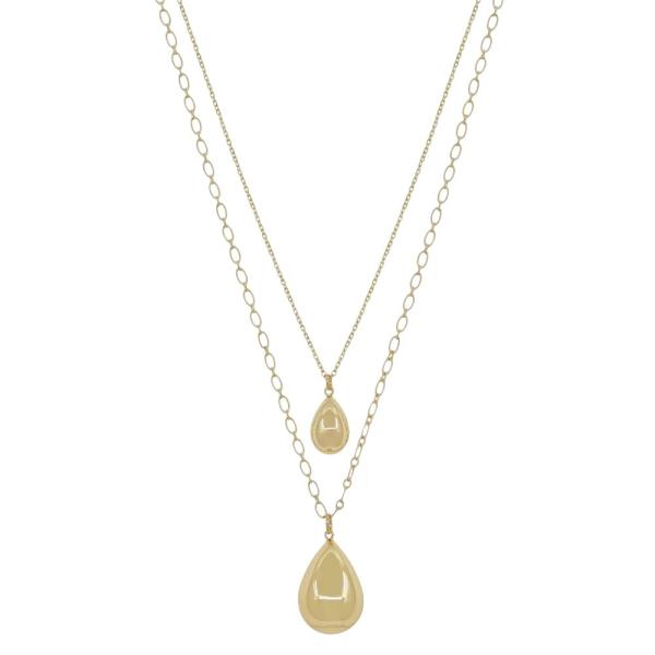 LAYERED DOUBLE TEARDROP PENDANT SHORT NECKLACE