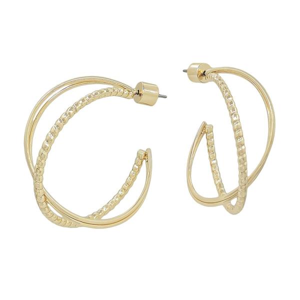 CRISS CROSS TEXTURED METAL HOOP EARRING