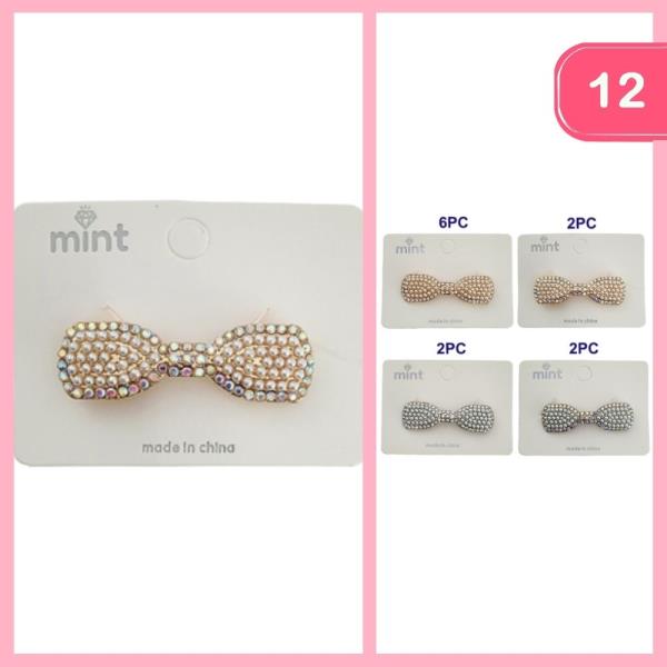 PEARL RHINESTONE BARRETTE HAIR CLIP (12 UNITS)