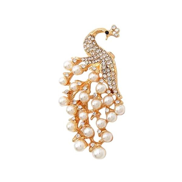 RHINESTONE PEARL PEACOCK BROOCH