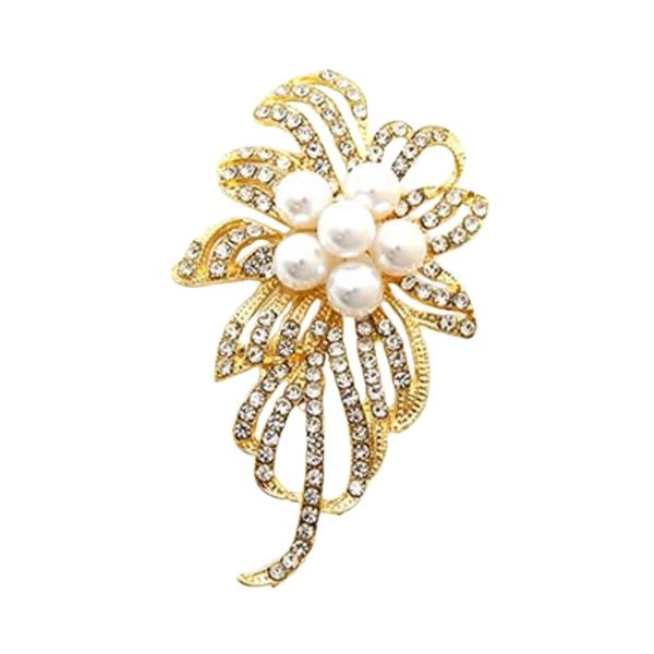 RHINESTONE AND PEARL FLOWER BROOCH