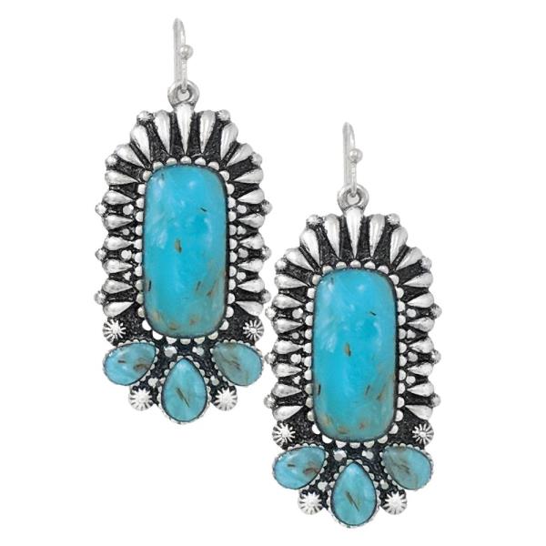 WESTERN TURQUOISE STONE METAL DANGLE EARRING